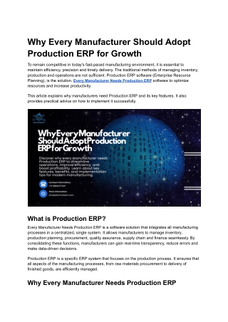 Why Every Manufacturer Should Adopt Production ERP for Growth