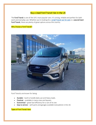 Buy a Used Ford Transit Van in the UK