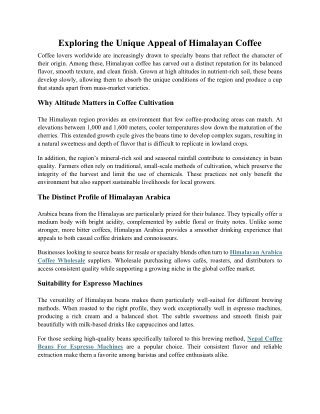 Exploring the Unique Appeal of Himalayan Coffee 