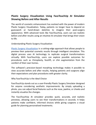 Plastic Surgery Visualization Using FaceTouchUp AI Simulator Showing Before and After Results