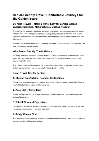 Senior-Friendly Travel: Comfortable Journeys for the Golden Years
