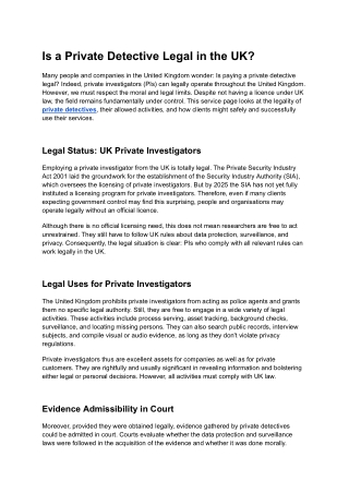 Is a Private Detective Legal in the UK