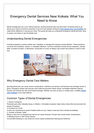 Emergency Dental Services Near Kolkata - What You Need to Know