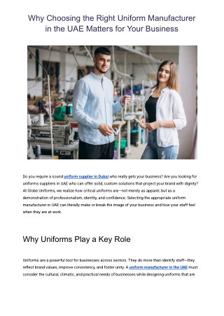 Why Choosing the Right Uniform Manufacturer in the UAE Matters for Your Business