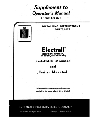 Case IH Electrall (369 511 R91,369 512 R91,369 867 R91, and 369 868 R91) Fast-Hitch Mounted and Trailer Mounted Operator