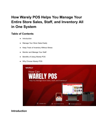How Warely POS Helps You Manage Your Entire Store Sales, Staff, and Inventory Al