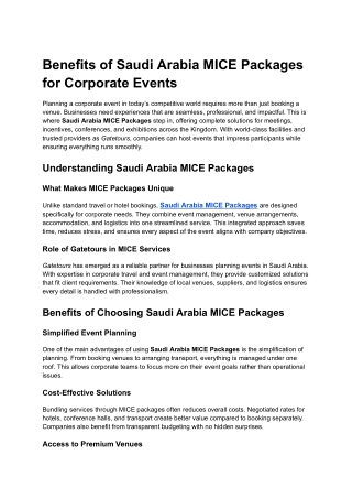 Benefits of Saudi Arabia MICE Packages for Corporate Events