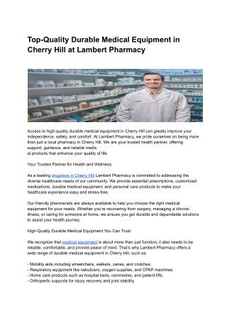 Top-Quality Durable Medical Equipment in Cherry Hill at Lambert Pharmacy