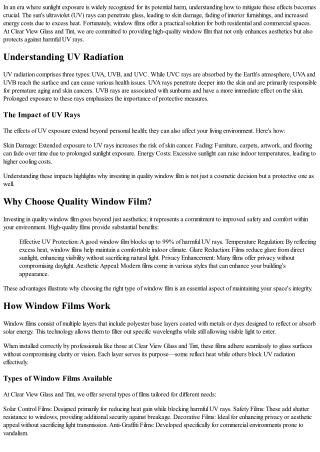 Exploring the Benefits of UV Protection Through Quality Window Film at Clear Vie