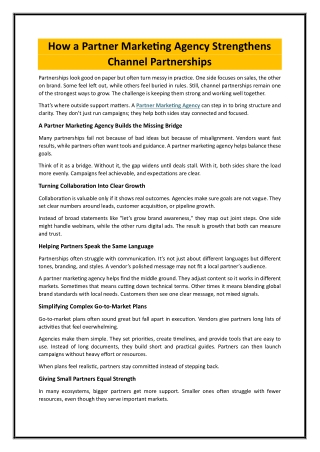How a Partner Marketing Agency Strengthens Channel Partnerships