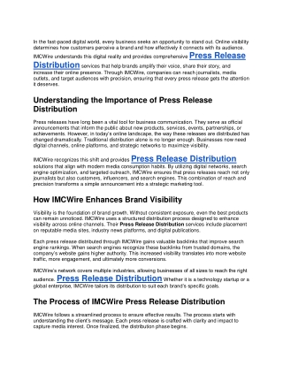 IMCWire Press Release Distribution Helps Create Strong Media Presence