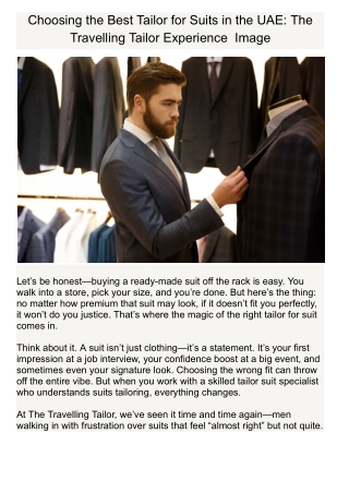 Choosing the Best Tailor for Suits in UAE: The Travelling Tailor Experience Imag