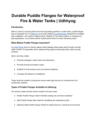 Durable Puddle Flanges for Waterproof Fire & Water Tanks _ Udhhyog