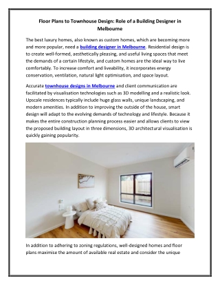 Floor Plans to Townhouse Design Role of a Building Designer in Melbourne