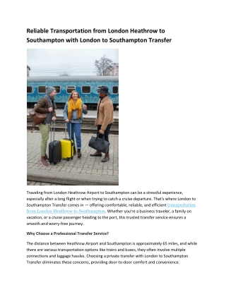 Reliable Transportation from London Heathrow to Southampton with London to Southampton Transfer