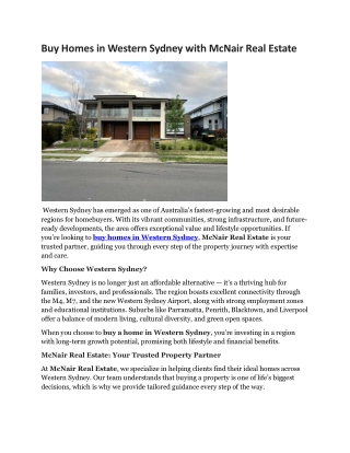Buy Homes in Western Sydney | McNair Real Estate – Expert Guidance for Your Drea