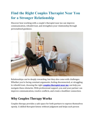 Strengthen Your Relationship with a Trusted Couples Therapist Near You