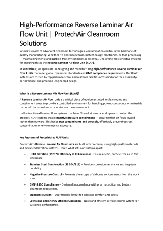 High-Performance Reverse Laminar Air Flow Unit | ProtechAir Cleanroom Solutions