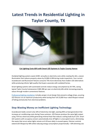 Latest Trends in Residential Lighting in Taylor County, TX