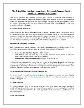 The Critical Link: How Early Liver Cancer Diagnosis Influences Curative Treatmen