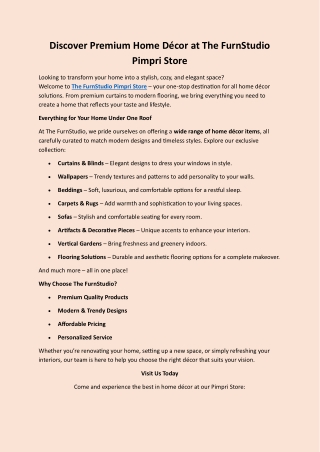 Discover Premium Home Décor at The FurnStudio Pimpri Store