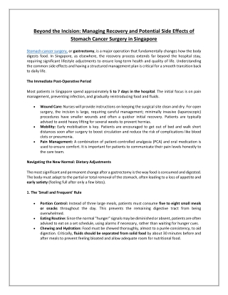 Beyond the Incision: Managing Recovery and Potential Side Effects of Stomach Can