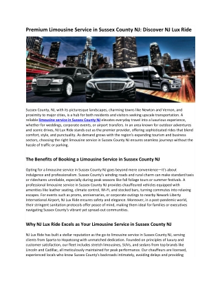 Limousine Service Sussex County NJ | NJ Lux Ride - Luxury & Elegant Transfers
