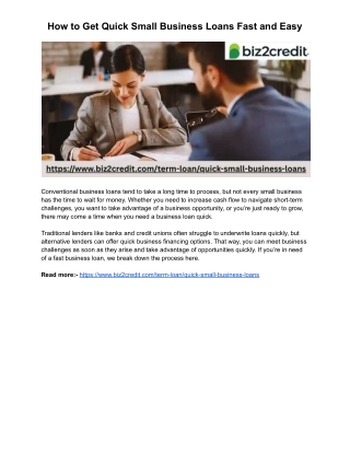 How to Get Quick Small Business Loans Fast and Easy