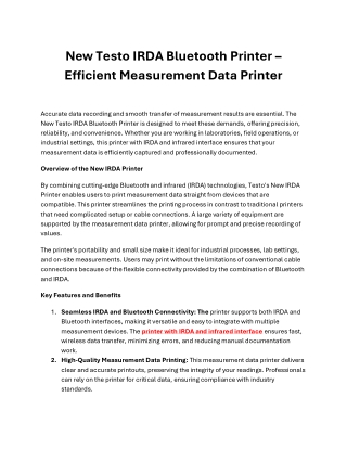 New Testo IRDA Bluetooth Printer – Efficient Measurement Data Printing