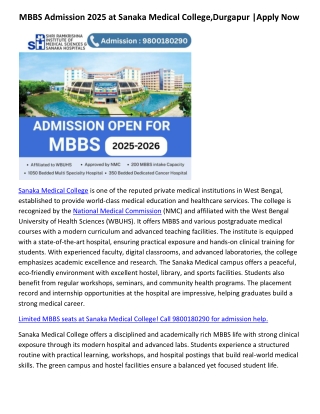 MBBS Admission 2025 at Sanaka Medical College