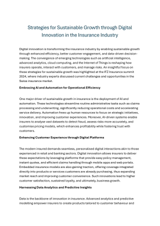 Strategies for Sustainable Growth through Digital Innovation in the Insurance Industry