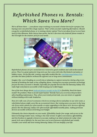 Refurbished Phones vs. Rentals: Which Saves You More?
