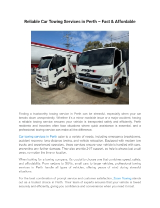 Reliable Car Towing Services in Perth – Fast & Affordable
