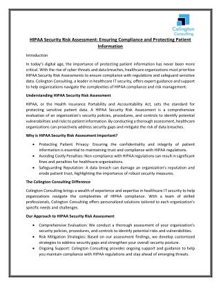 HIPAA Security Risk Assessment- Ensuring Compliance and Protecting Patient Info