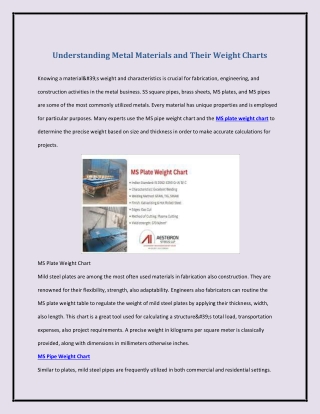 Understanding Metal Materials and Their Weight Charts
