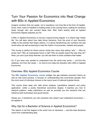 BSc Applied Economics Course at M S Ramaiah University