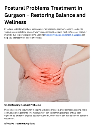 Postural Problems Treatment in Gurgaon – Restoring Balance and Wellness