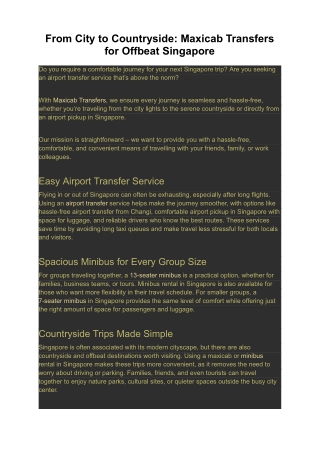 From City to Countryside: Maxicab Transfers for Offbeat Singapore