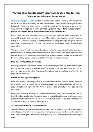 YouTube Chair Yoga for Weight Loss, YouTube Chair Yoga Exercises To Boost Flexibility And Burn Calories