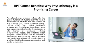 BPT Course Benefits, Why Physiotherapy is a Promising Career
