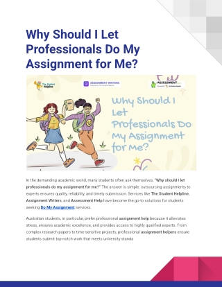 Why Should I Let Professionals Do My Assignment for Me