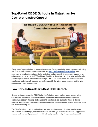 Top-Rated CBSE Schools in Rajasthan for Comprehensive Growth