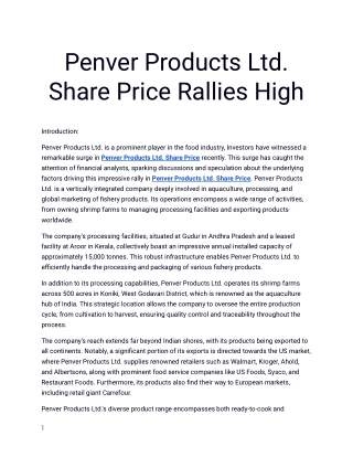 Get Real-Time and Verified Penver Products Share Price at Planify