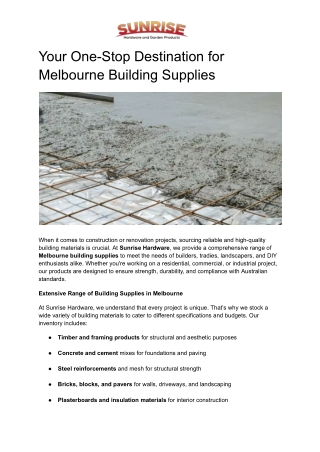 Your One-Stop Destination for Melbourne Building Supplies