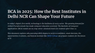 BCA in 2025: How the Best Institutes in Delhi NCR Can Shape Your Future