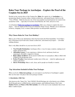 Baku Tour Package in Azerbaijan – Explore the Pearl of the Caspian Sea in 2025