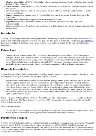 Aviator no Winity Casino: estratégias, volatilidade e como liberar o bônus com K