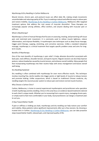 Myotherapy & Dry Needling in Carlton Melbourne