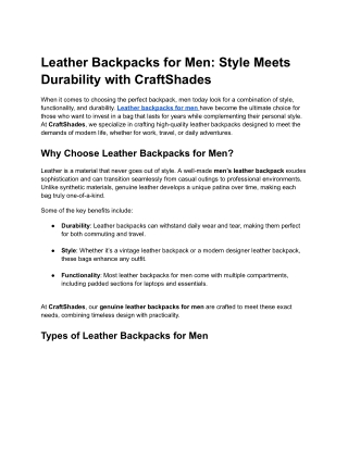 Leather Backpacks for Men: Style Meets Durability with CraftShades