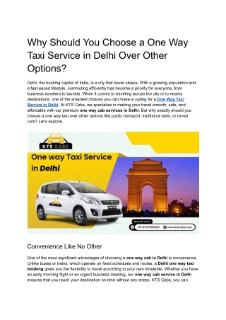 One Way Taxi Service in Delhi